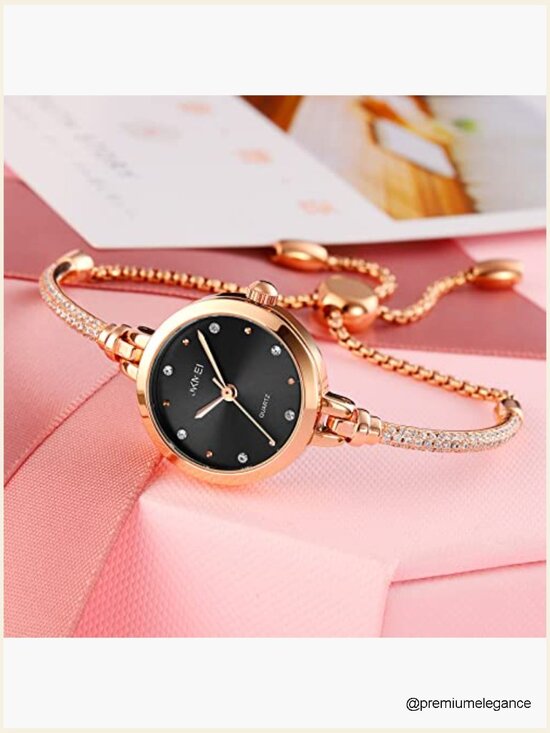 Analog Quartz Watch with Glitter Diamonds Bracelet Waterproof Wristwatch main image 4